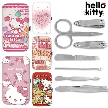 Маникюрный набор Sanrio Hello Kitty из 7 предметов, машинка для стрижки ногтей из нержавеющей стали, бытовая ложка для ушей, педикюрные ножницы, наборы инструментов для макияжа и красоты