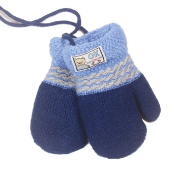 Детские зимние перчатки, дышащие детские варежки, теплые толстые вязаные перчатки, подходящие по цвету перчатки на шее с завязками на пальцах