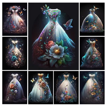 Diy Diamond Art Painting Kits 2023 Новые Поступления Красивое Свадебное Платье С Полной Вышивкой Стразами Распродажа Цветов Картина AA4472