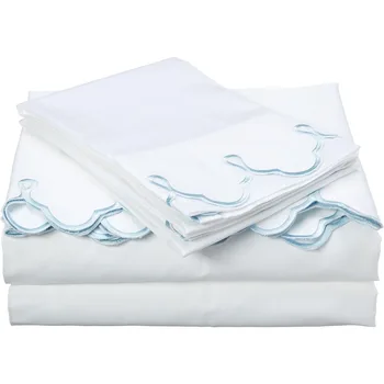 Традиционный комплект простыней с фестончатой вышивкой в стиле Эпок Светло-голубой комплект постельного белья из 4 предметов, бесплатные комплекты одеял, постельные принадлежности