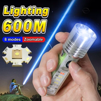 Мощный мини-светодиодный фонарик 2000LM, портативный USB-аккумуляторный фонарик, фонарик высокой мощности, 80 Вт, масштабируемый тактический фонарь