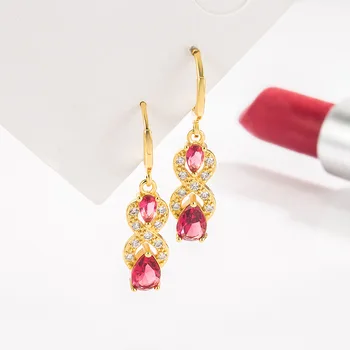 Серьги с Красным Рубином из Желтого Золота 14K Origin для Женщин Aros Mujer Oreja 14K Gold Orecchini Gemstone DIWENFU Drop Earring Ювелирные Изделия