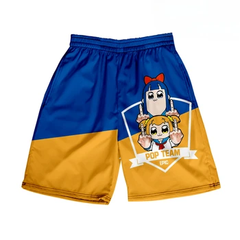 Короткие брюки с 3D-принтом Anime Pop Team, мужские повседневные пляжные шорты, модная уличная одежда, Пляжные шорты, Мужские спортивные брюки