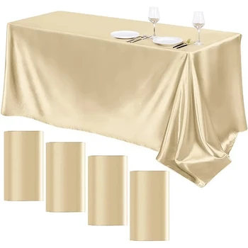 Прямоугольная свадебная атласная скатерть гладкого золотого цвета, плавная настройка рабочего стола