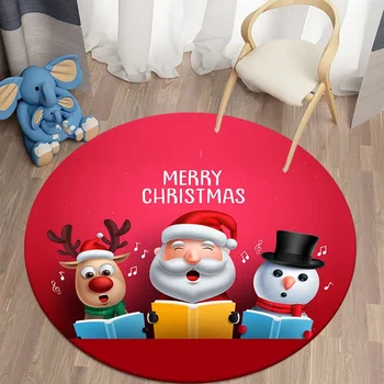 Круглый ковер с принтом Санта-Клауса, рождественской елки и снеговика, подходящий для дома, спальни, гостиной, ванной, балкона, кухни 