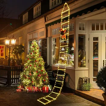 10-футовая светодиодная Рождественская гирлянда, Уличная лестница Санта-Клауса, Рождественское восхождение, Окно Санта-Клауса, Настенный светильник