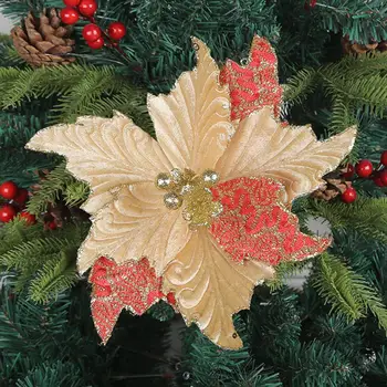 Праздничные украшения искусственная пуансеттия, тканевый цветок с блестками, потрясающее украшение для рождественской вечеринки в помещении/на открытом воздухе.