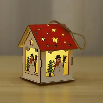 Рождественские украшения с тонкой резьбой, Светодиодные рождественские украшения, Светодиодное Деревянное украшение для дома, Миниатюрный Светящийся домик на Рождество