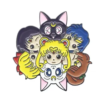 Новая брошь Sailor Moon Tsukino Usag Костюм моряка Бант Эмалевые булавки Magic Cat Luna Значок для девочки Kawaii Рюкзак Шляпа Воротник Булавка