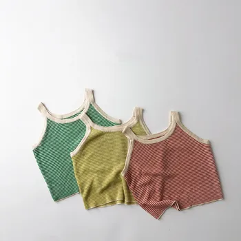 deer jonmi 2023, летние трикотажные топы для малышей, футболки без рукавов в корейском стиле, Повседневные шикарные детские футболки на подтяжках.